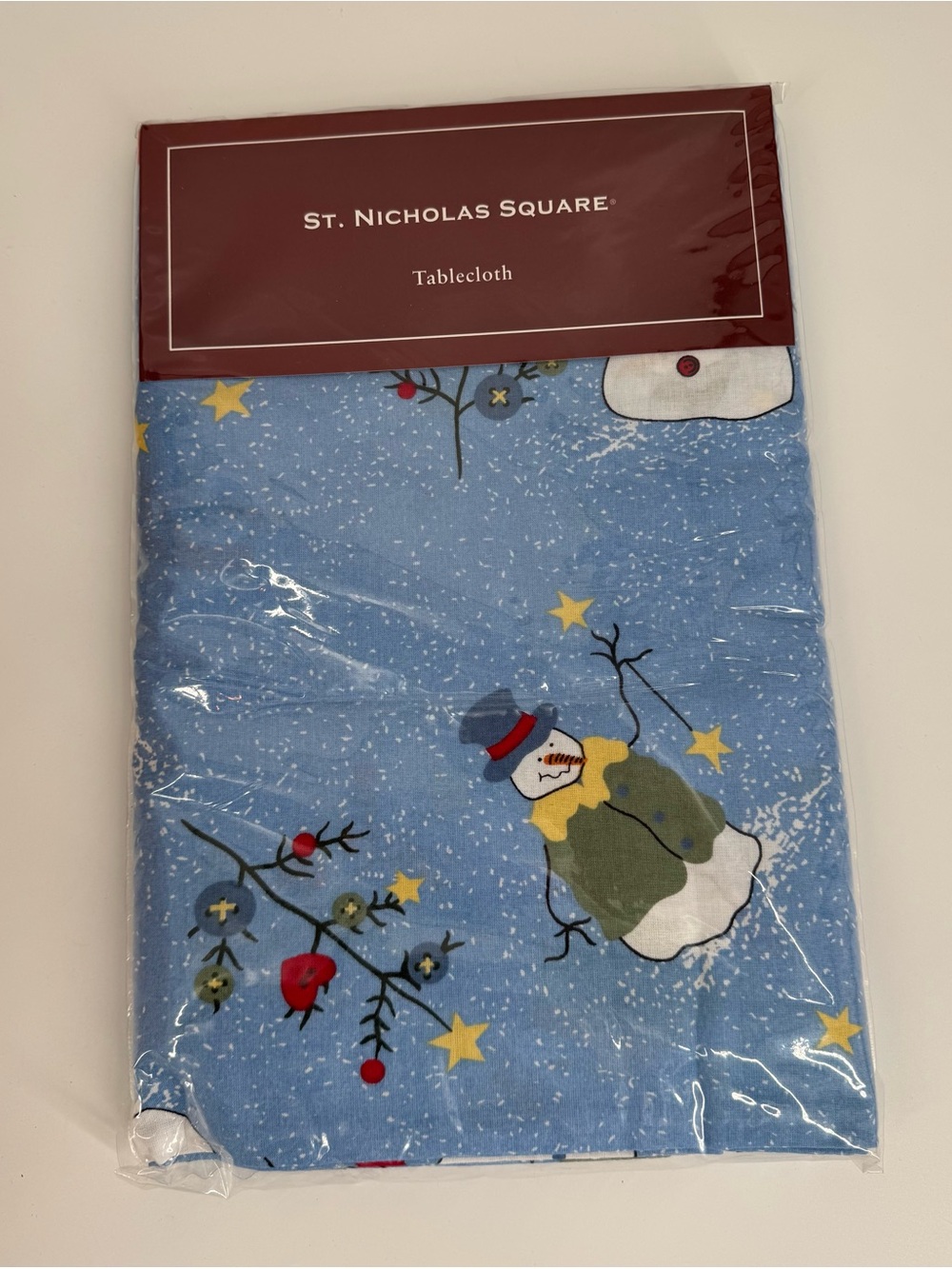 St. Nicholas Square Blue Snowman Tablecloth